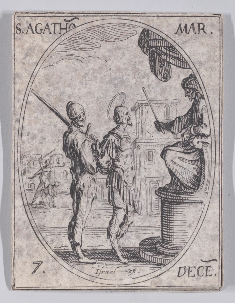 St. Agathon, Martyr, December 7th, from "Les Images De Tous Les Saincts et Saintes de L'Année" (Images of All of the Saints and Religious Events of the Year) by Jacques Callot, print, 1636