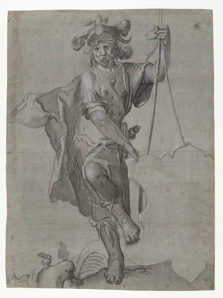Schildhouder in Romeins kostuum by Unknown, drawing, 1576