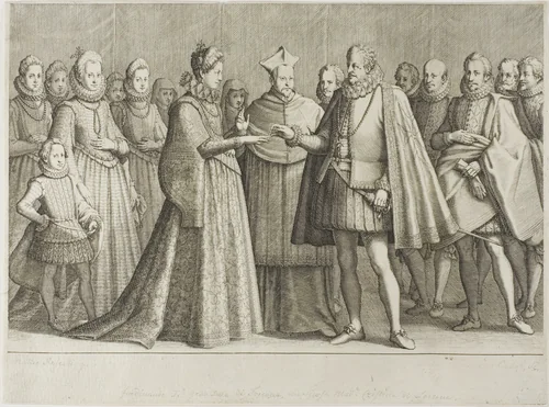 The Marriage of Ferdinand de' Medici and the Duchess Christine de Lorraine, plate 1 from The Life of Ferdinand de' Medici by Jacques Callot, print, 1616-1620