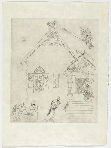 The Tavern (La Maison du traktir), plate XX (supplementary suite) from Les Âmes mortes by Marc Chagall, illustrated book, 1923