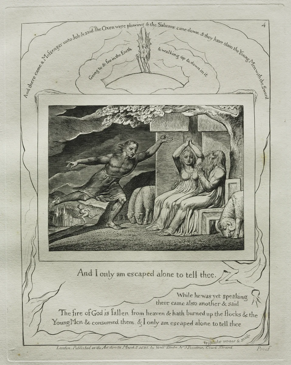 The Book of Job: Pl. 4, And I only am escaped alone to tell thee by William Blake, other, 1825