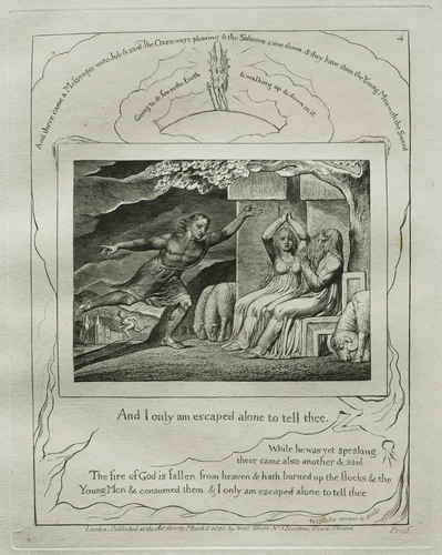 The Book of Job: Pl. 4, And I only am escaped alone to tell thee by William Blake, other, 1825