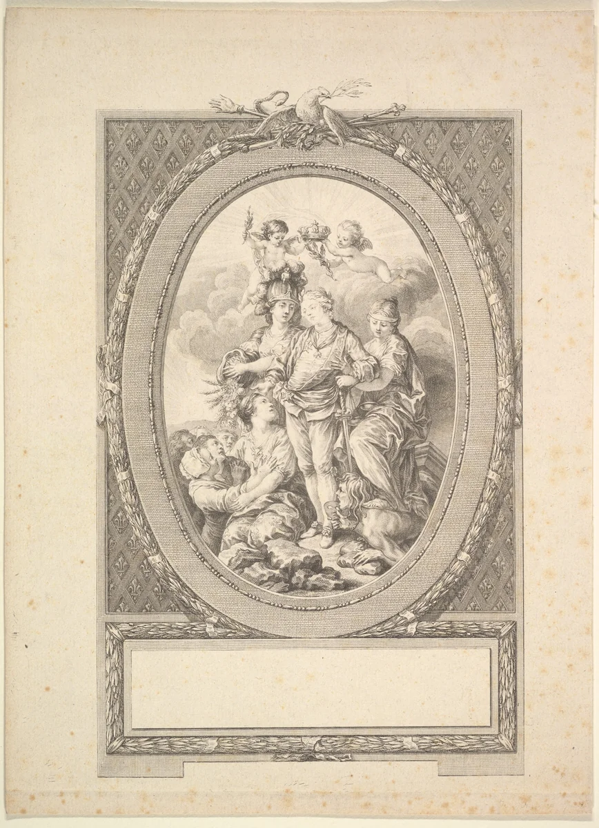 Reverse Copy of Allegory of Louis XVI on the Occasion of his Accession to the Throne of France in 1774 by Augustin de Saint-Aubin, print, 1775-1800