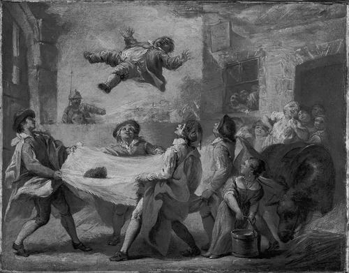 Sancho Panza Being Tossed in a Blanket by Pierre Charles Trémolières, painting, 1723-1724