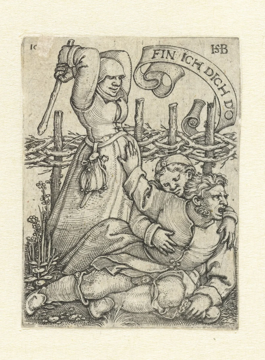 Man door vrouw betrapt op overspel by Unknown, print, 1537