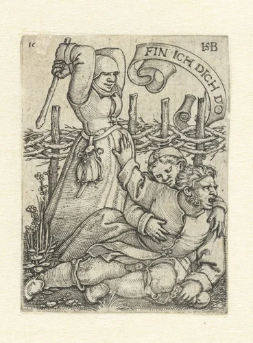 Man door vrouw betrapt op overspel by Unknown, print, 1537