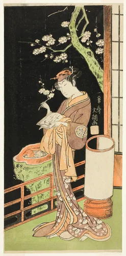 The Actor Segawa Kikunojo II as Oiso no Tora in the Play Soga Moyo Aigo no Wakamatsu, Performed at the Nakamura Theater in the First Month, 1769 by Ippitsusai Buncho, print, 1764-1774