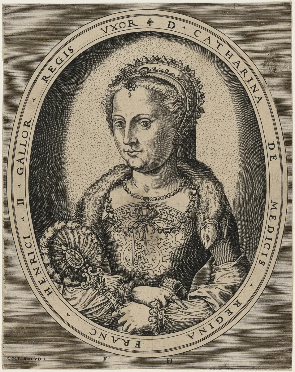 Catherine de Medici, Wife of Henry II of France by Frans Huys; Hieronymus Cock, print, 1522-1562