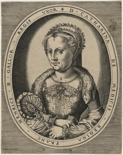 Catherine de Medici, Wife of Henry II of France by Frans Huys; Hieronymus Cock, print, 1522-1562