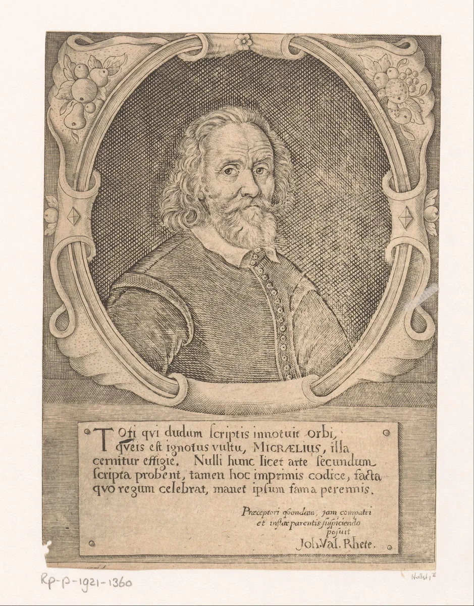 Portret van Johannes Micraelius by Johann Famer, print, 1607-1658