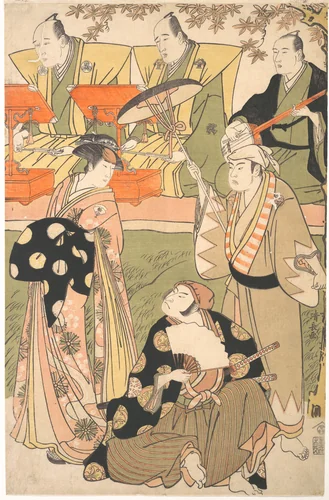 Theatrical Scene, with Musicians by Torii Kiyonaga (鳥居清長), print, 1742-1815