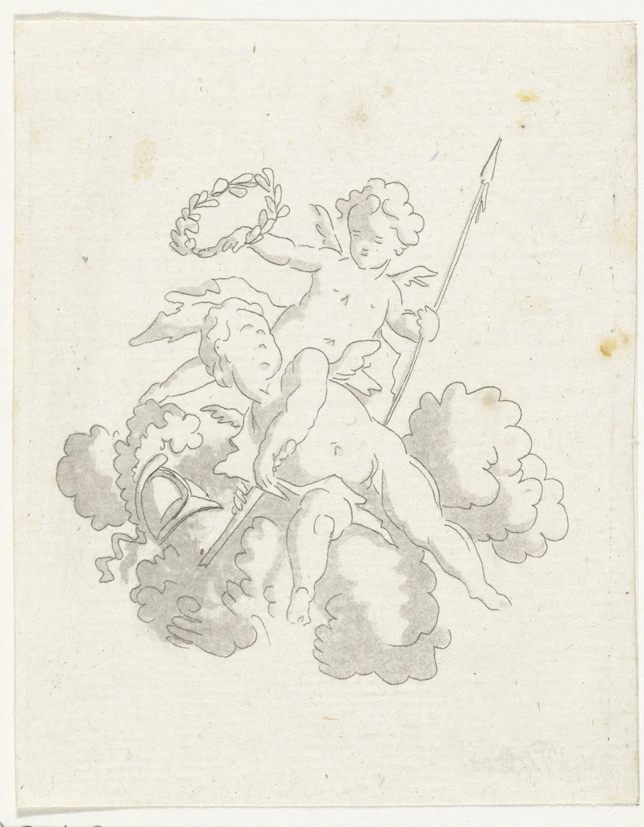 Twee putti by Anthonie van den Bos, print, 1778-1838