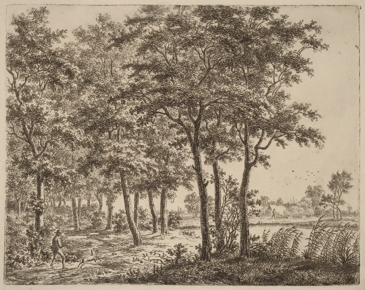 Landscape with a Peasant Carrying Firewood by Ernst Willem Jan Bagelaar, print, 1800