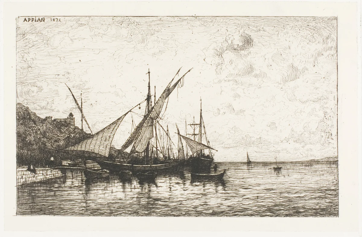 The Port of Monaco by Adolphe Appian, print, 1873