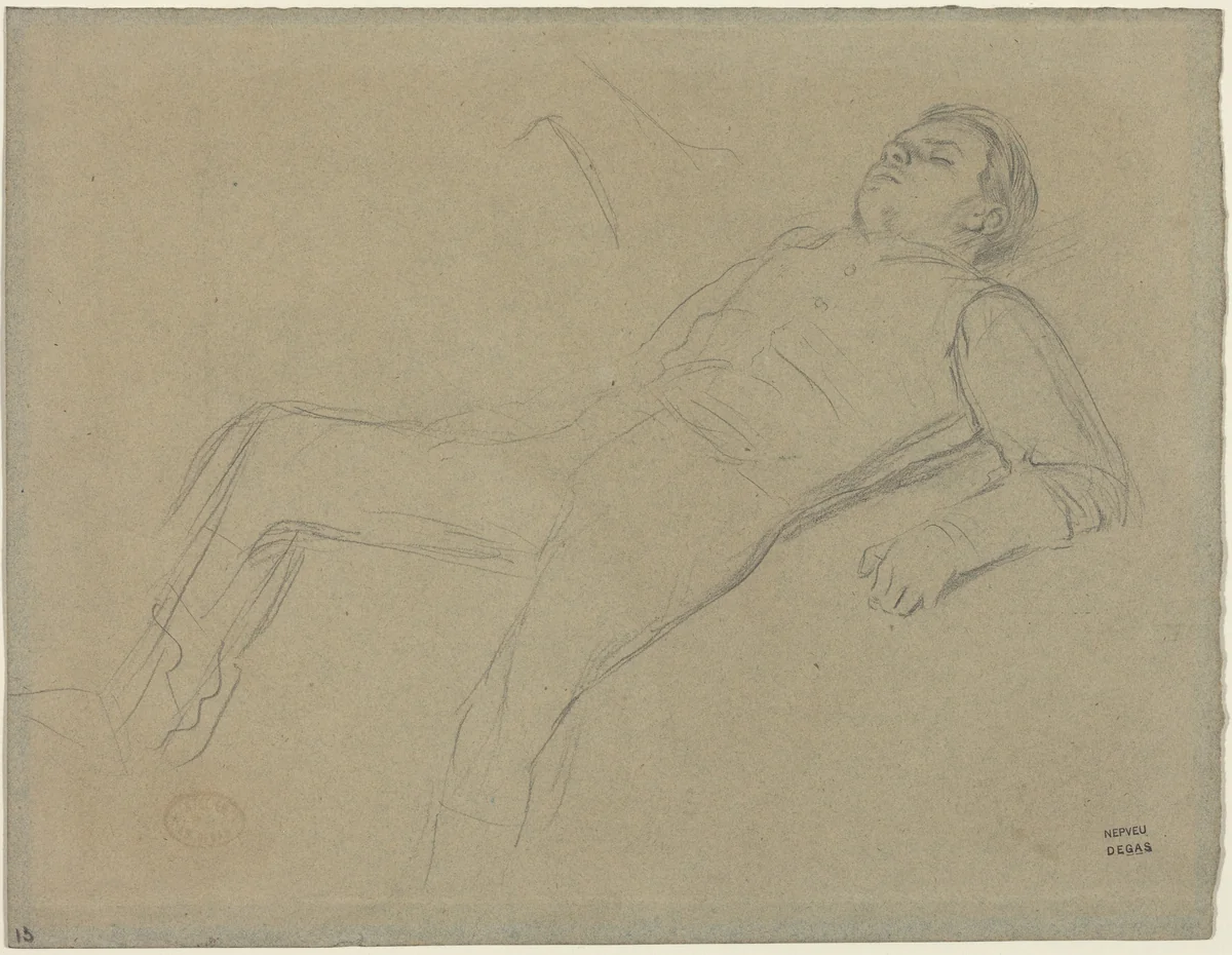 Fallen Jockey (study for "Scene from the Steeplechase: The Fallen Jockey") by Edgar Degas, drawing, 1866-1881