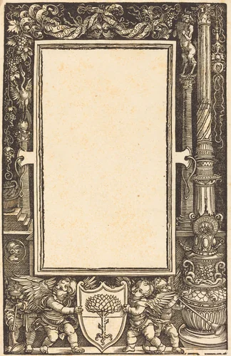 Title-Border with Putti Holding the Pirckheimer Arms by Albrecht Dürer, print, 1513