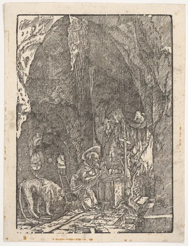 Saint Jerome in Penitence, in a Cave, from "Holzschnitte alter deutscher Meister in den Original-Platten gesammelt von Hans Albrecht von Derschau" by Albrecht Altdorfer, print, 1810