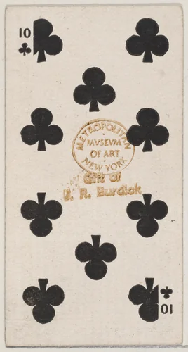 Ten Clubs (black), from the Playing Cards series (N84) for Duke brand cigarettes by W. Duke, Sons & Co., print, 1888