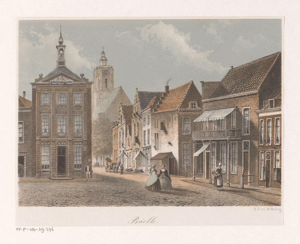 Gezicht op een straat in Brielle by anonymous, print, 1863
