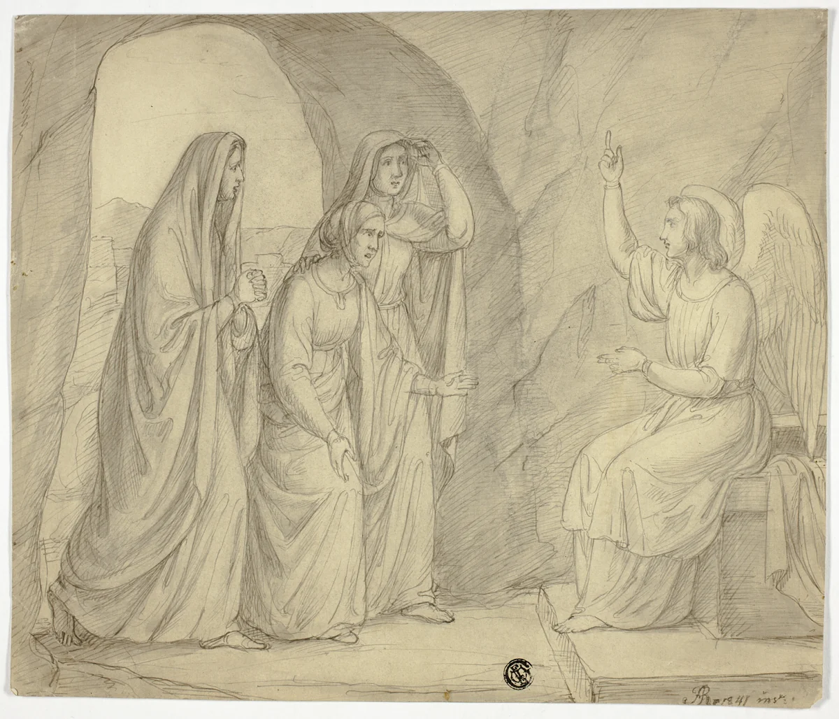 Three Maries at the Tomb by Arthur Ramberg, drawing, 1841-1875