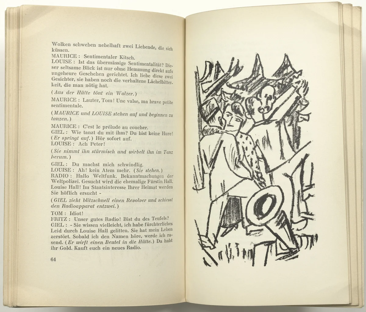 Second Illustration for Scene 5 (plate facing page 64) from Der Mensch ist kein Haustier (Man Is Not a Domestic Animal) by Max Beckmann, illustrated book, 1937