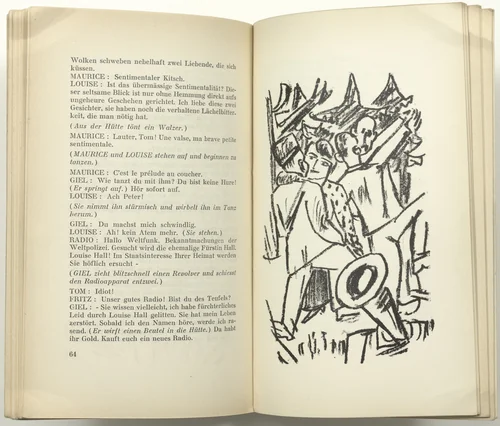 Second Illustration for Scene 5 (plate facing page 64) from Der Mensch ist kein Haustier (Man Is Not a Domestic Animal) by Max Beckmann, illustrated book, 1937