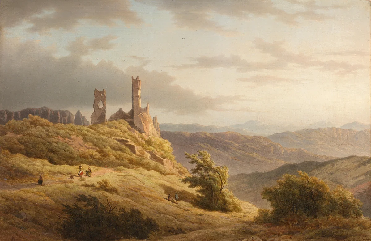 Mountainous Landscape with a Ruin by Louwrens Hanedoes, painting, 1849