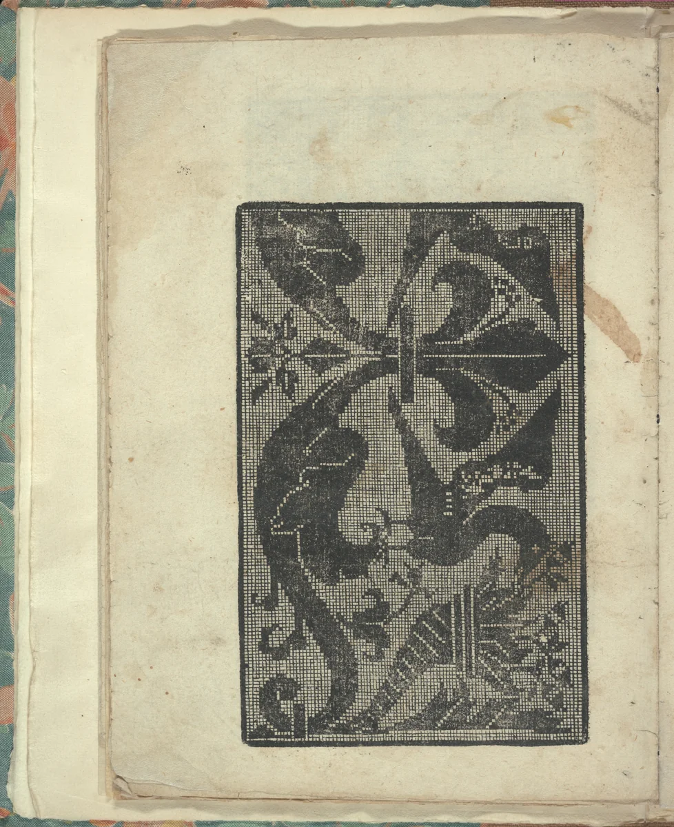 Opera Nova Universali intitulata Corona di racammi, page 15 (verso) by Giovanni Andrea Vavassore, book, 1530