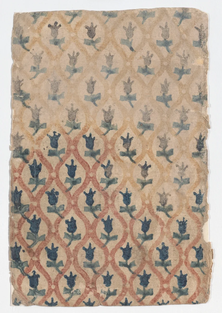 Sheet with overall pattern of tulips by anonymous, print, 1800-1900