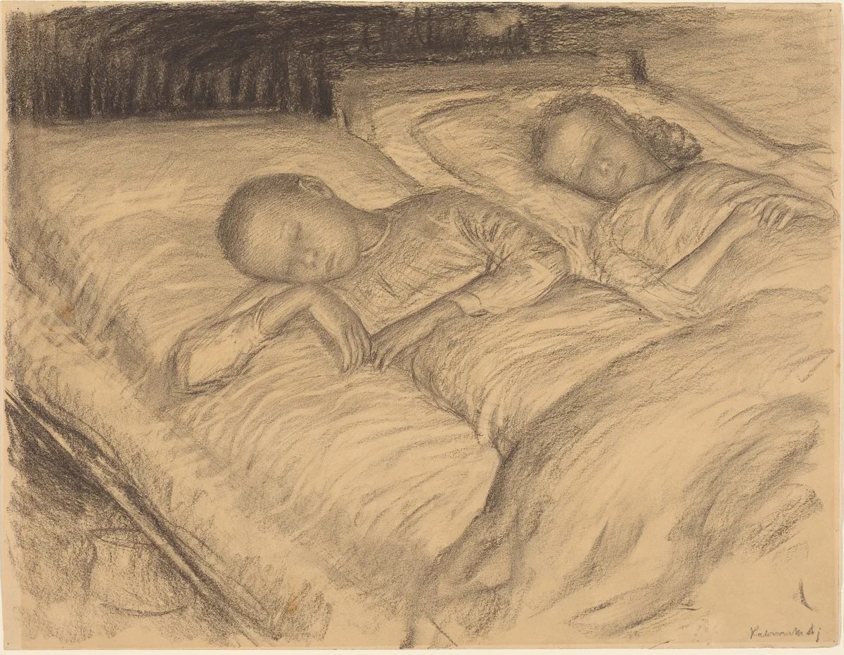 The Artist's Children Wolf and Anna Asleep by Leopold von Kalckreuth, drawing, 1895-1905