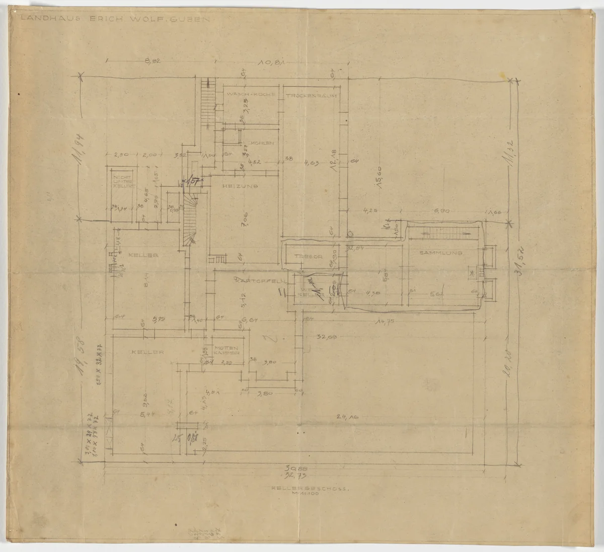 Wolf House, Gubin, Poland (Basement plan [final version]) by Ludwig Mies van der Rohe, mies van der rohe archive, 1925