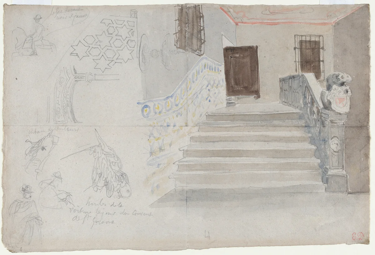 A Staircase in Seville by Eugène Delacroix, drawing, 1832