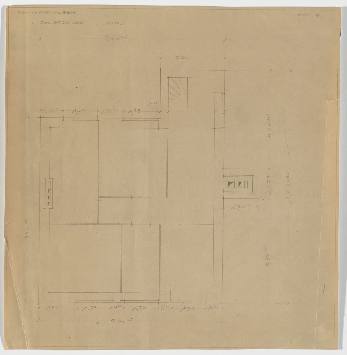 Wolf House, Gubin, Poland (Third floor plan [final version]) by Ludwig Mies van der Rohe, mies van der rohe archive, 1925