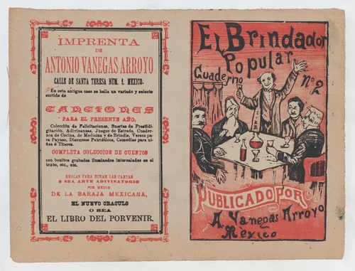 Cover for 'El Brindador Popular', a man raising a toast to a group of people seated around a table by José Guadalupe Posada, print, 1875-1915