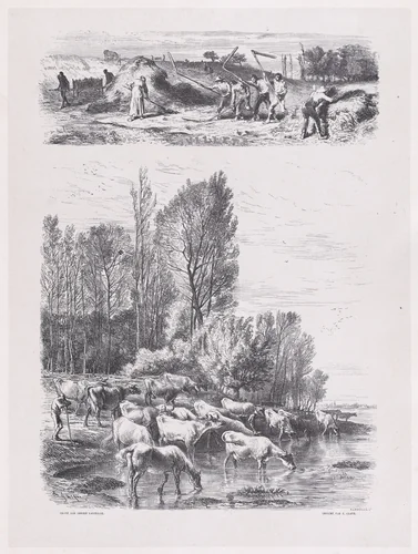 July, from "Album of Rustic Subjects" by Charles Jacque, print, 1859
