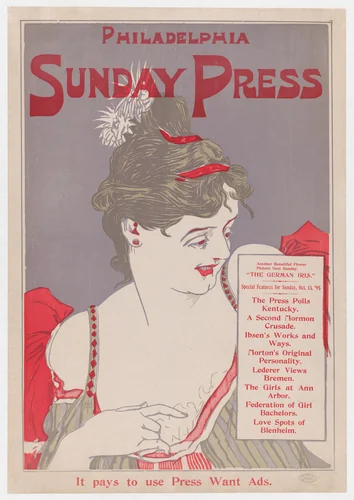 Advertisement for Philadelphia Sunday Press, Oct. 13, 1895 by George Reiter Brill, print, 1890-1900