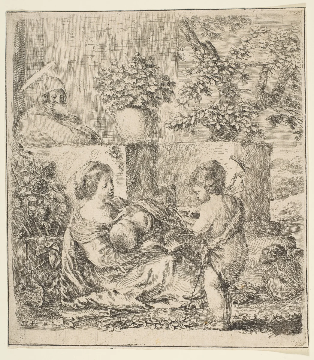 Virgin and Child with St. John the Baptist and St. Elizabeth by Stefano della Bella, print, 1636-1646