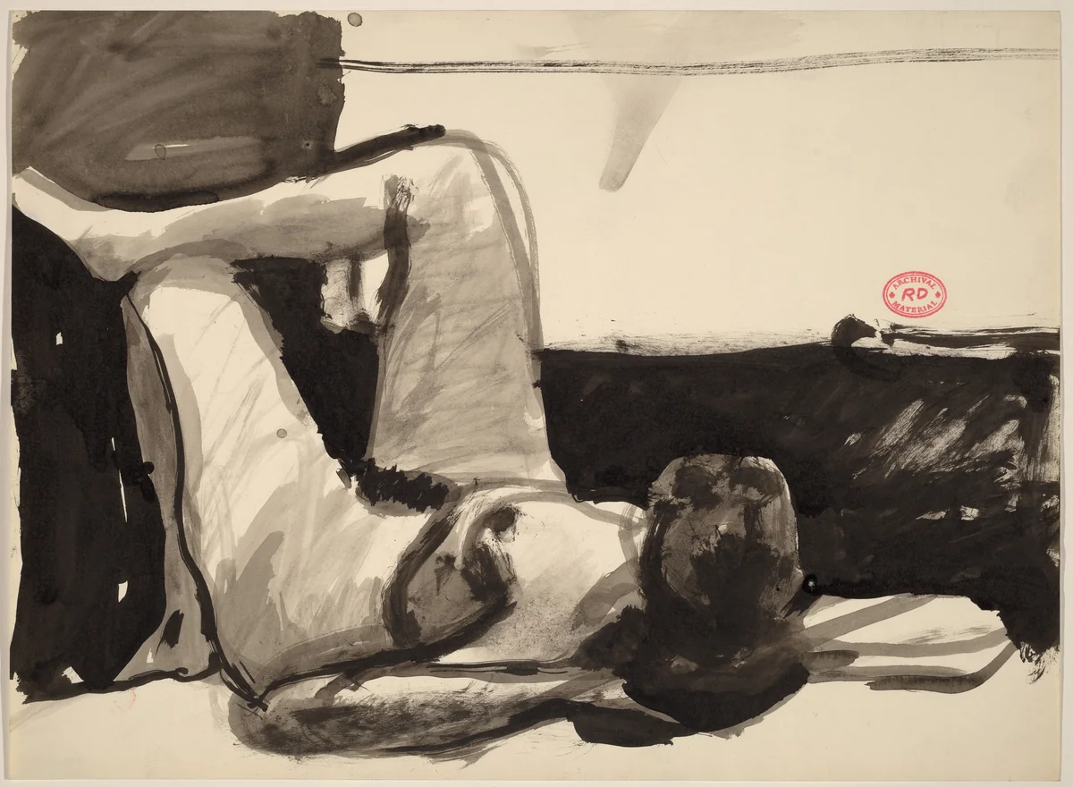 Untitled [nude on her back resting one leg on her knee] by Richard Diebenkorn, drawing, 1955-1967