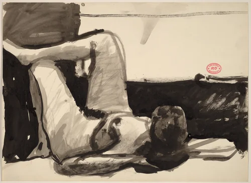 Untitled [nude on her back resting one leg on her knee] by Richard Diebenkorn, drawing, 1955-1967