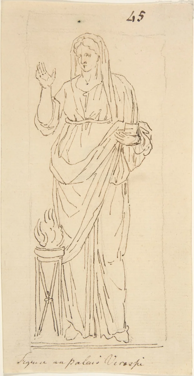 Female Figure with Tripod by anonymous, drawing, 1700-1799