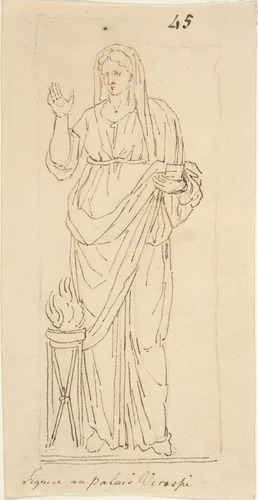 Female Figure with Tripod by anonymous, drawing, 1700-1799