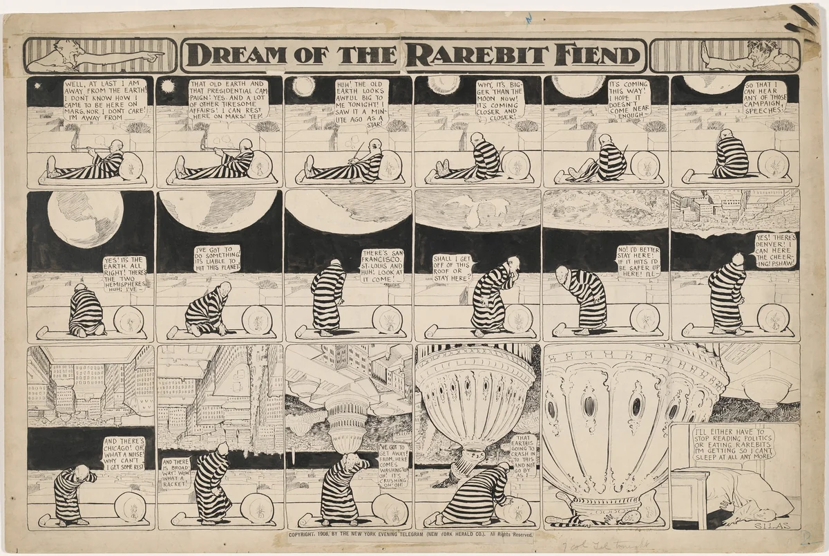 Dream of the Rarebit Fiend: Here Comes Washington by Winsor McCay, drawing, 1908