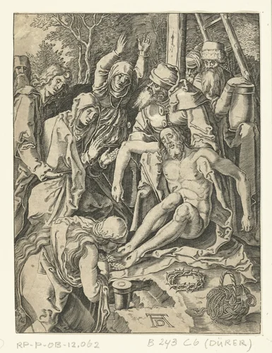 Bewening van dode Christus door familie en vrienden by anonymous, print, 1510-1699