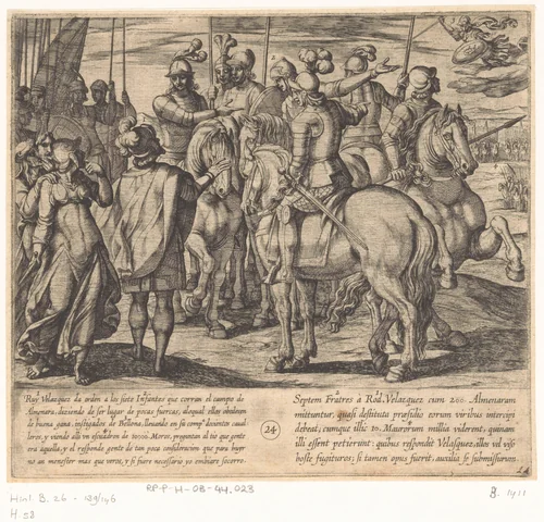 Ruy Velazquez geeft de zonen van Lara hun opdracht by Antonio Tempesta, print, 1612