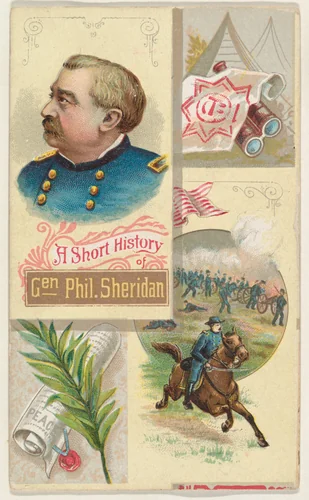 A Short History of General Philip Sheridan, from the Histories of Generals series (N114) issued by W. Duke, Sons & Co. to promote Honest Long Cut Smoking and Chewing Tobacco by W. Duke, Sons & Co., print, 1888