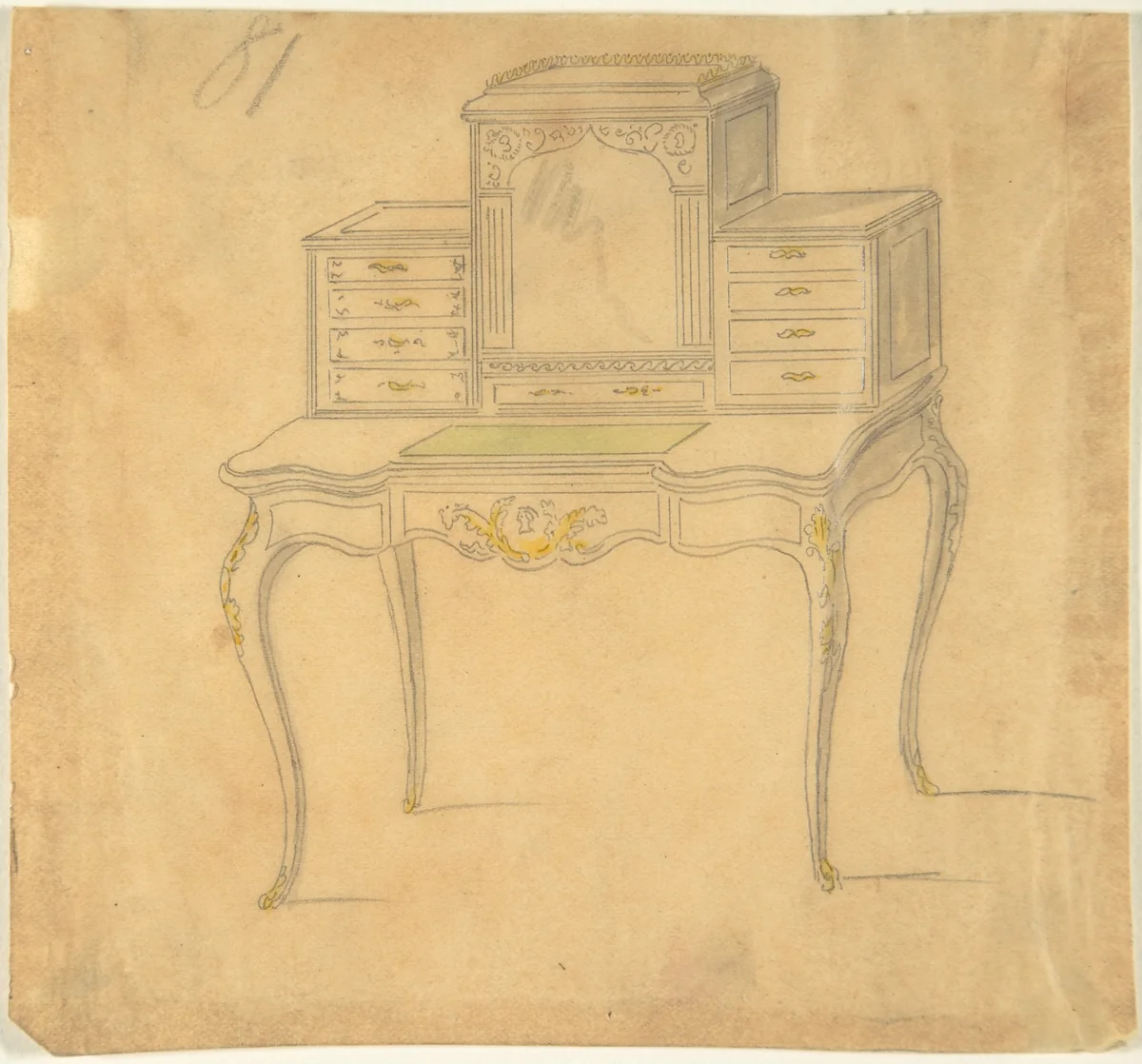 Design for a Desk by anonymous, drawing, 1800-1900