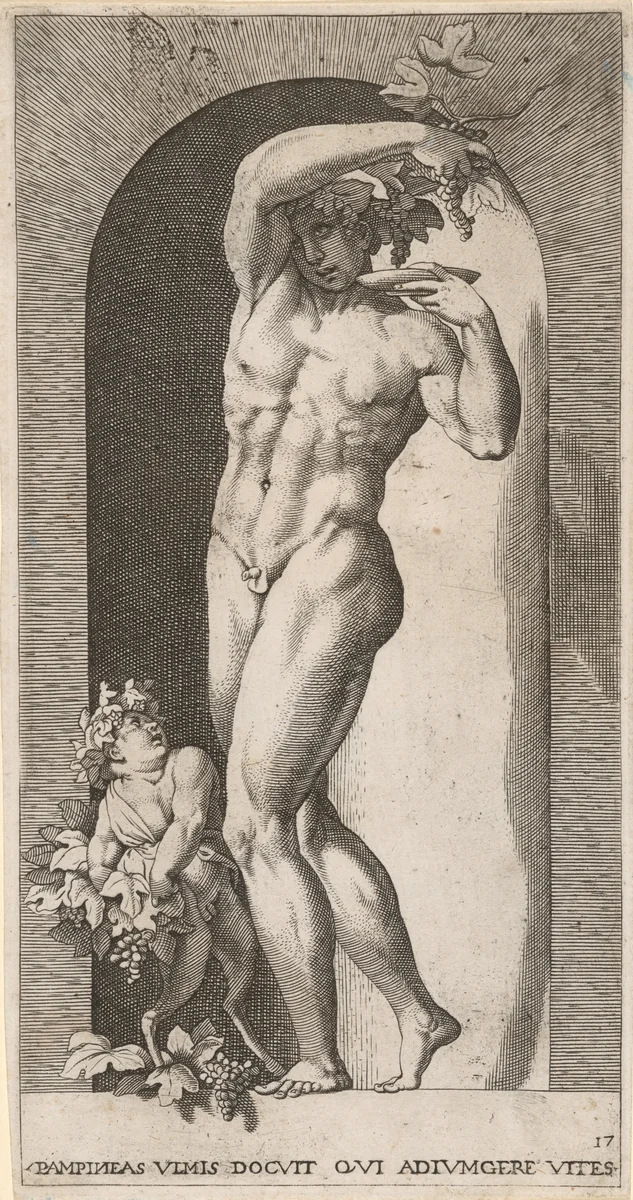 Bacchus in a Niche by Gian Jacopo Caraglio, print, 1526