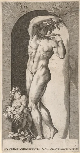 Bacchus in a Niche by Gian Jacopo Caraglio, print, 1526