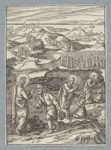 Christus geneest een dove man die gebrekkig sprak by Christoffel van Sichem, print, 1629