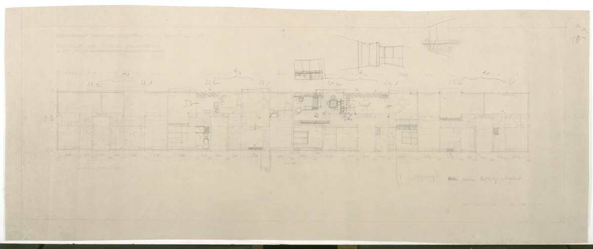 Weissenhof Apartment House, "The Dwelling" Exhibition, Stuttgart, Germany (First, second and third floor plan) by Ludwig Mies van der Rohe, mies van der rohe archive, 1926